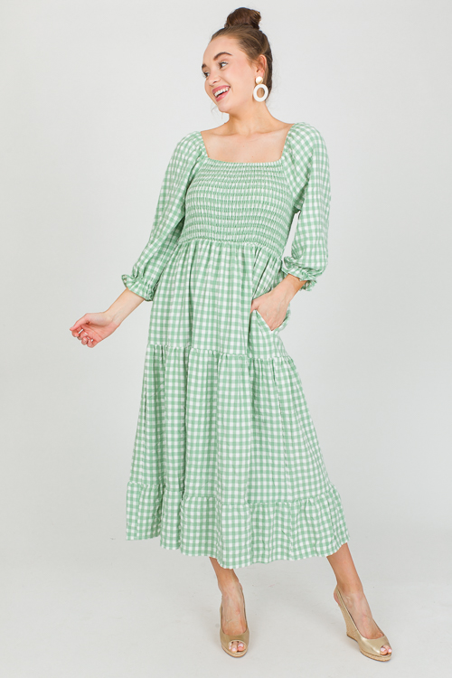 Dora Gingham Midi, Dusty Sage