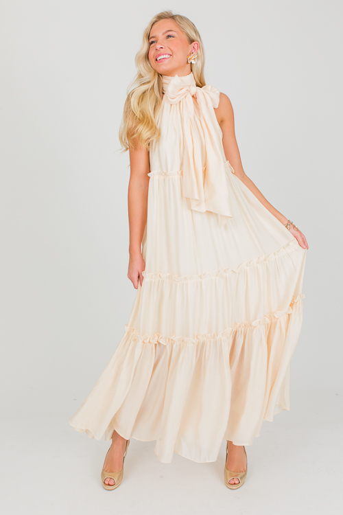 Bow Neck Tier Maxi, Cream