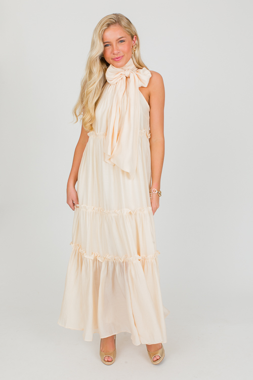 Bow Neck Tier Maxi, Cream