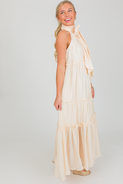 Bow Neck Tier Maxi, Cream