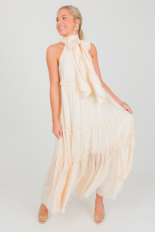 Bow Neck Tier Maxi, Cream