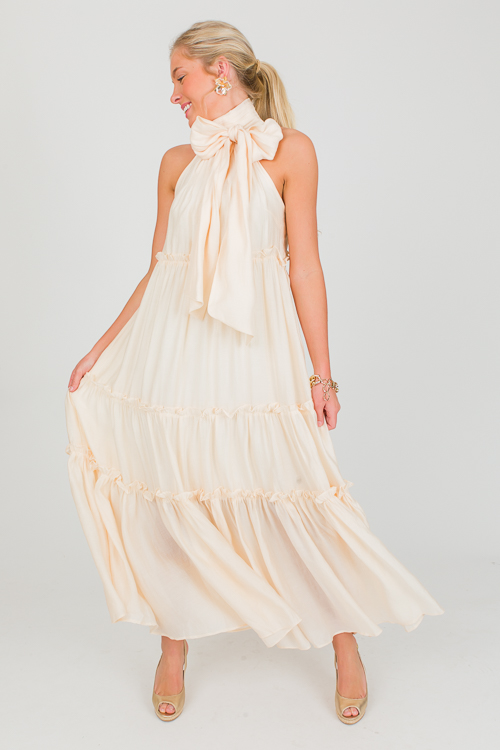 Bow Neck Tier Maxi, Cream