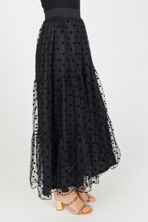 Dotted Mesh Maxi Skirt, Black