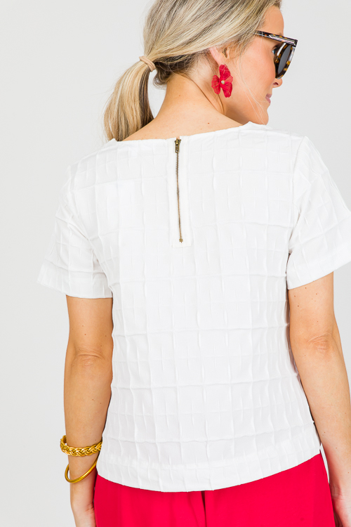 Short Sleeve Texture Top, White