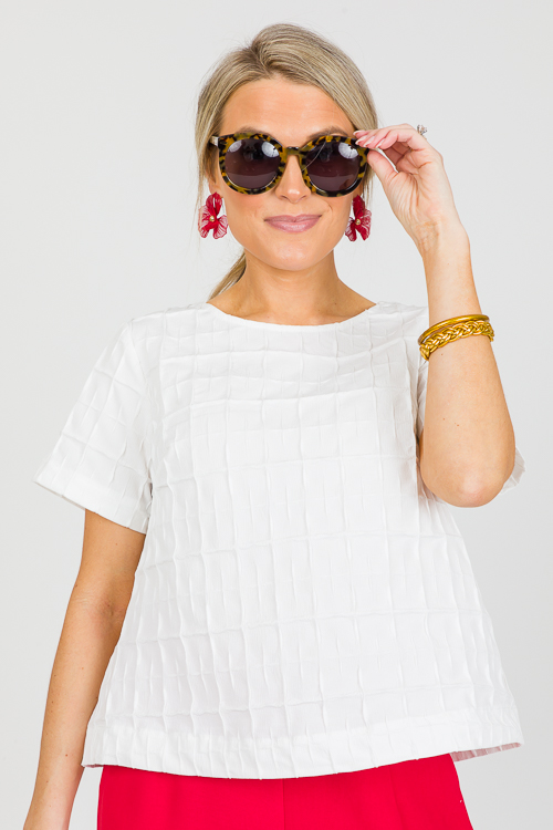 Short Sleeve Texture Top, White