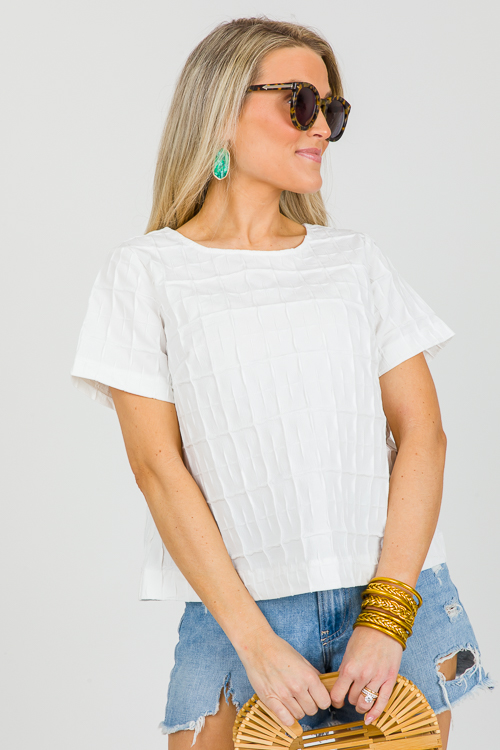 Short Sleeve Texture Top, White