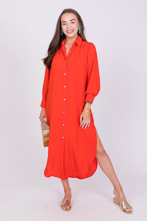 Button Down Maxi, Vibrant Orange