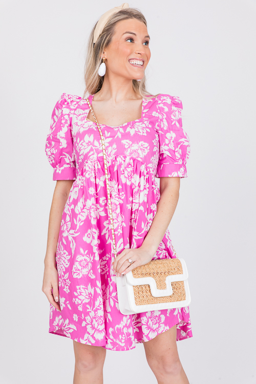 Square Neck Floral Dress, Pink