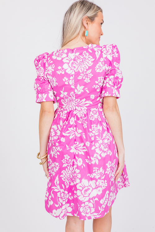 Square Neck Floral Dress, Pink