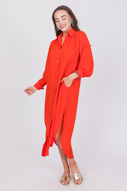 Button Down Maxi, Vibrant Orange