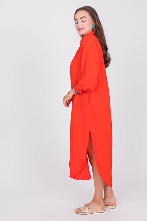 Button Down Maxi, Vibrant Orange