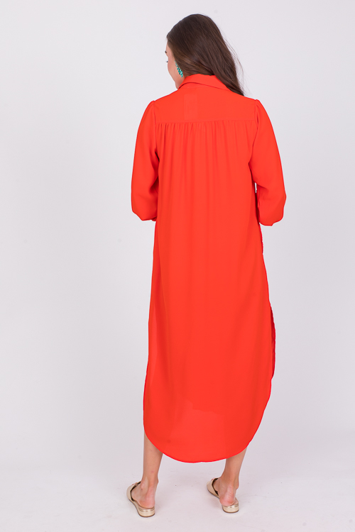 Button Down Maxi, Vibrant Orange