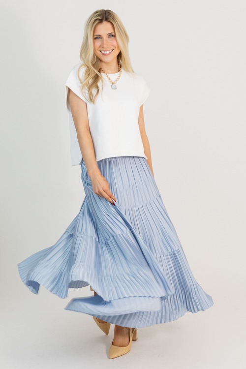 Pleated Maxi Skirt, Ice Blue - New Arrivals - The Blue Door Boutique