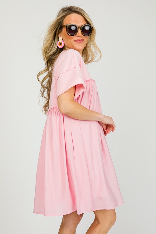 Ruffle Contrast Terry Dress, Baby Pink