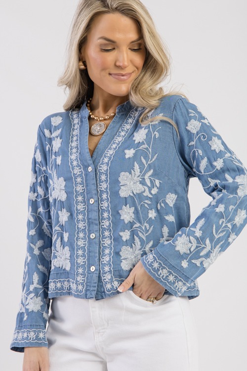 Embroidery Chambray Top, Denim