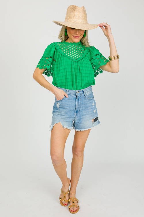 Lace Contrast Check Top, Green - 0304-70.jpg