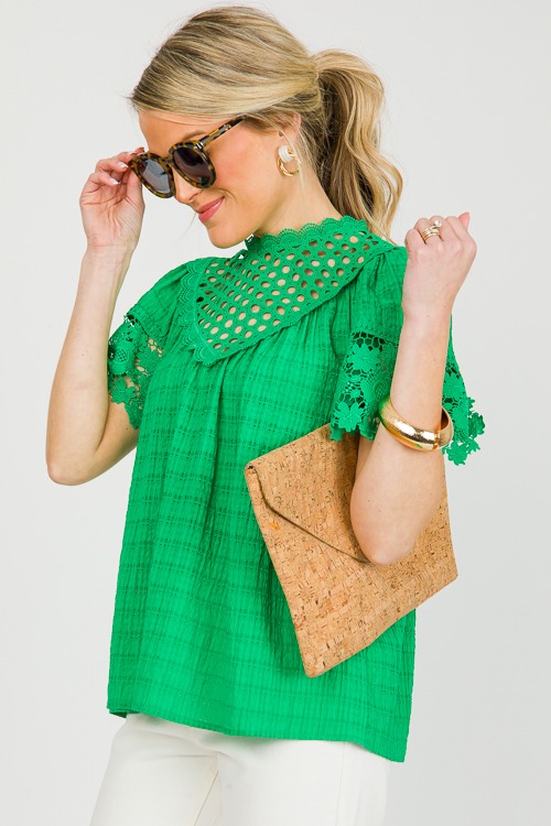 Lace Contrast Check Top, Green - 0304-71.jpg