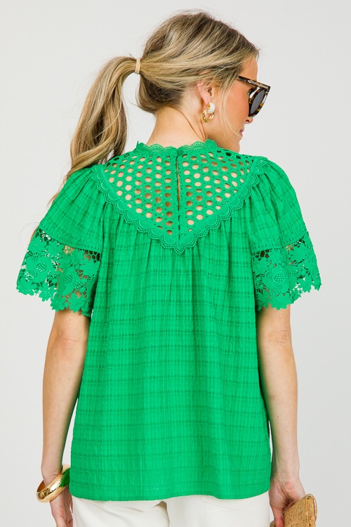 Lace Contrast Check Top, Green - 0304-72.jpg