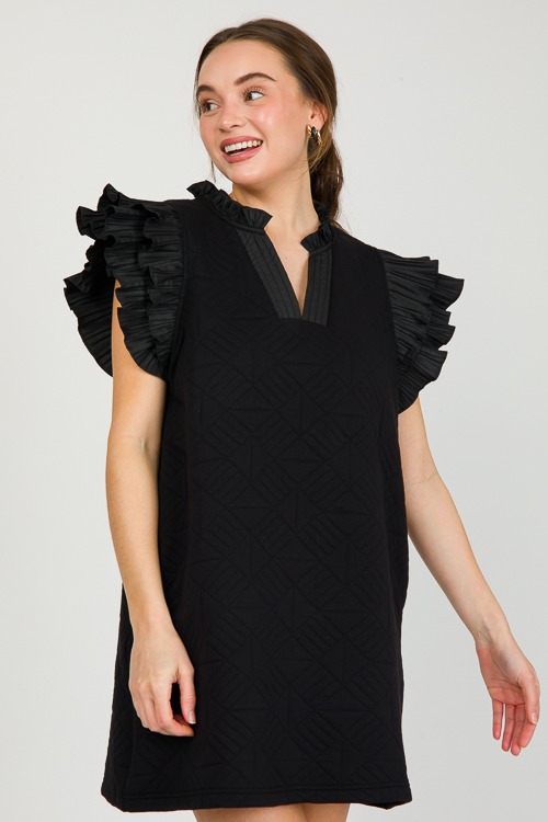 Quilted Ruffle Dress, Black - 0304-75h.jpg