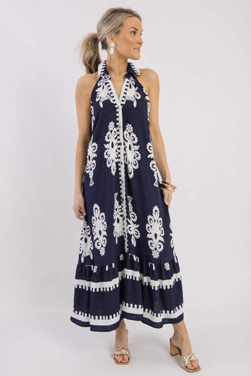 Mandy Print Midi, Navy