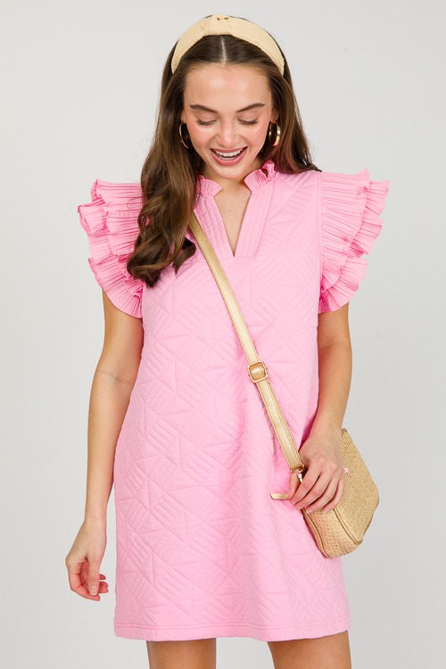 Quilted Ruffle Dress, Pink
