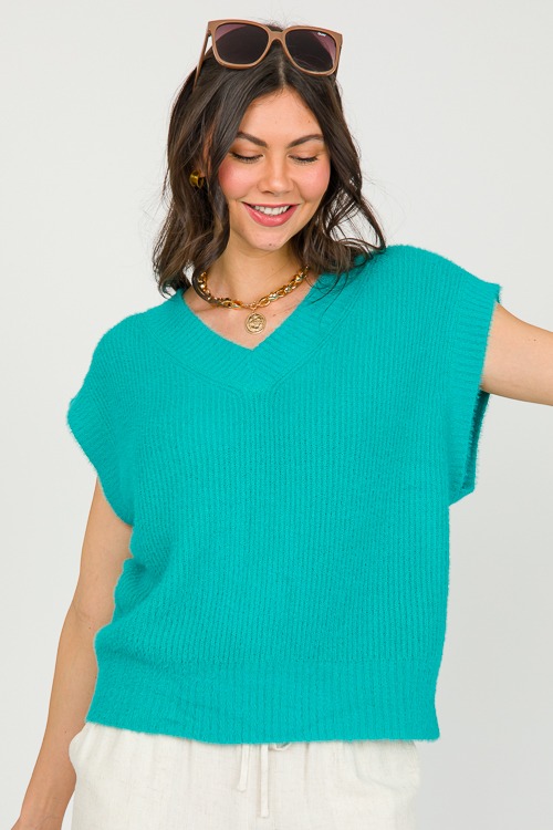 V-Neck Fuzzy Sweater Vest, Jade - 0305-126.jpg
