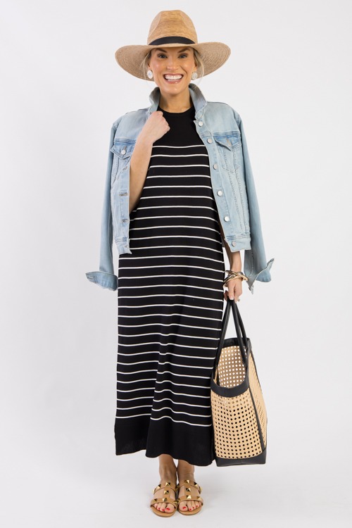 Carly Striped Midi, Black/White