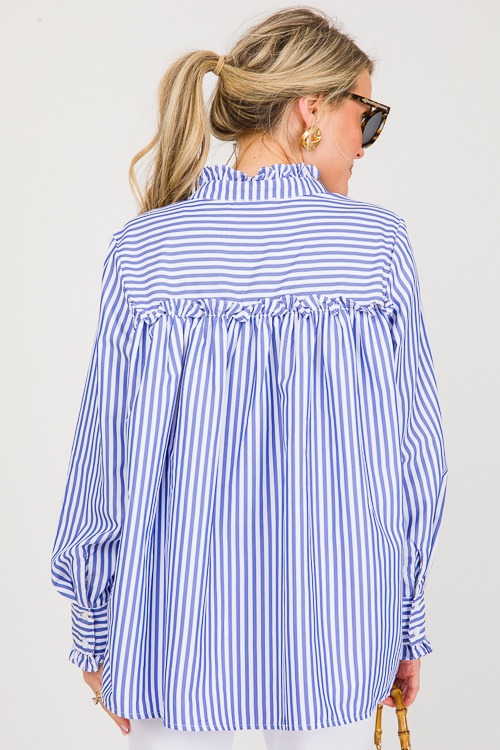 Ruffle Trim Stripe Shirt, Blue - 0306-107h.jpg