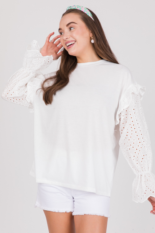 Eyelet Sleeves Knit Top, Off White