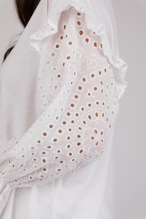 Eyelet Sleeves Knit Top, Off White