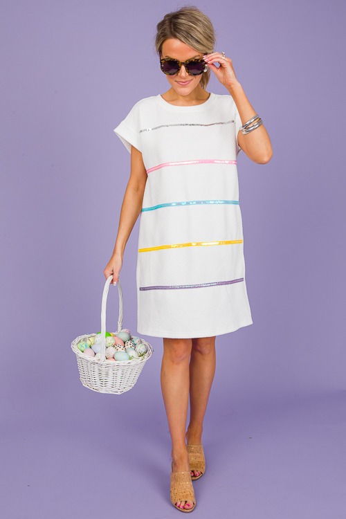 Sequin Stripe Texture Dress, Off White - 0307-100.jpg