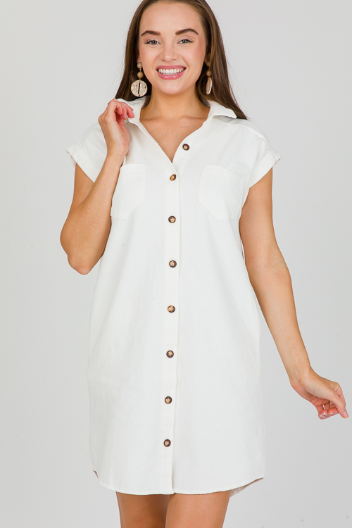 Cuffed Denim Shirt Dress, Off W