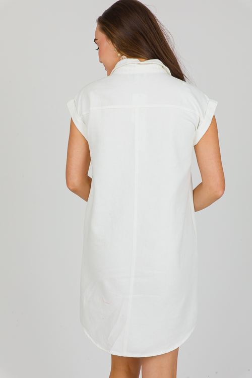 Cuffed Denim Shirt Dress, Off W