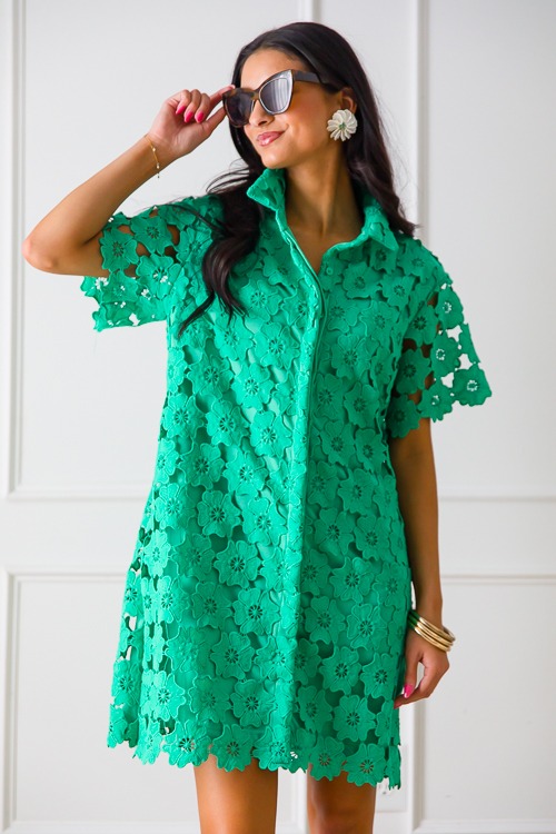Floral Lace Shirt Dress, Emerald