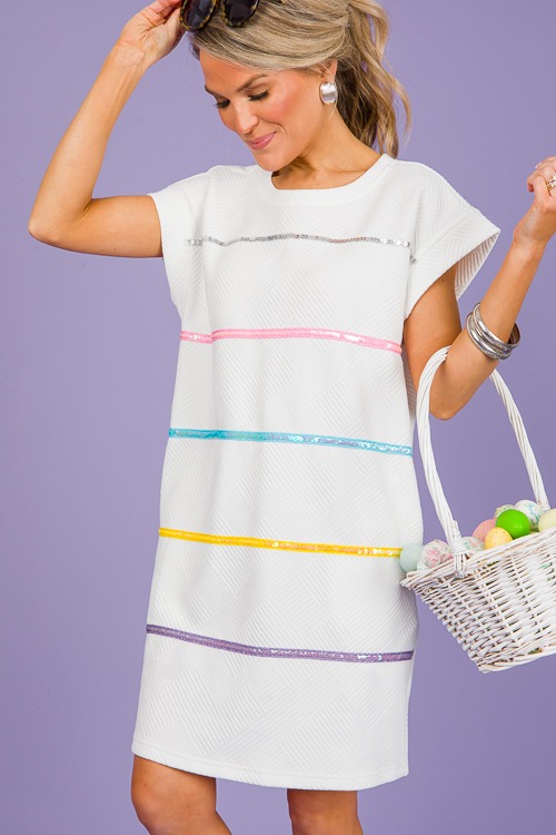 Sequin Stripe Texture Dress, Off White - 0307-97p.jpg