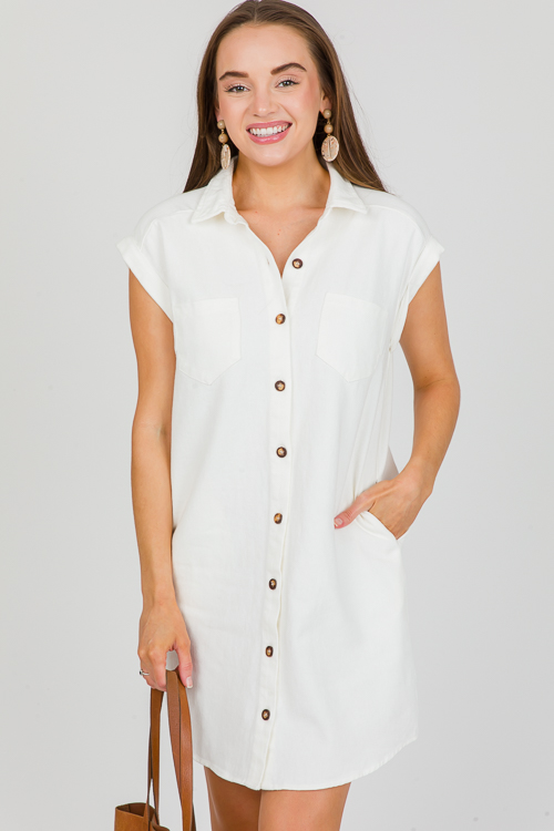Cuffed Denim Shirt Dress, Off W