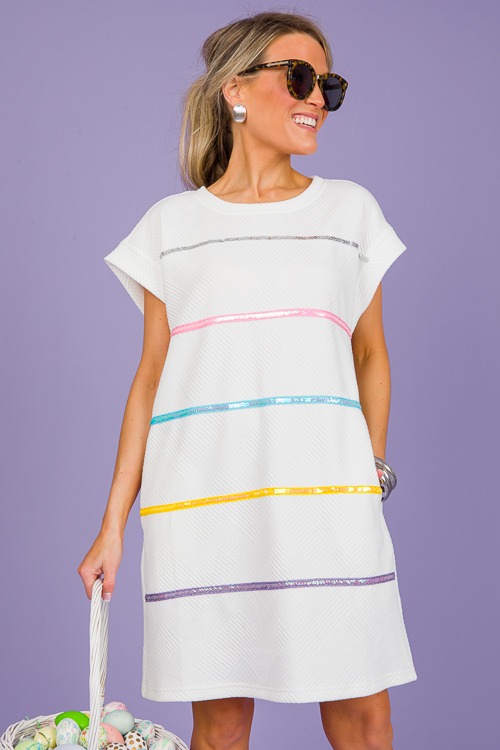 Sequin Stripe Texture Dress, Off White - 0307-98h.jpg