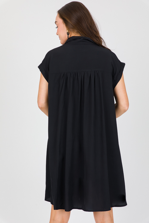 Pleat Detail Shirt Dress, Black