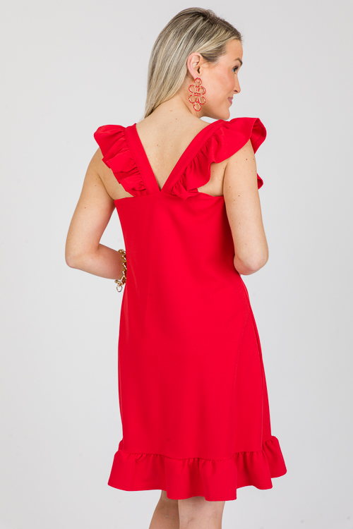 Riley Ruffle Strap Dress, Red