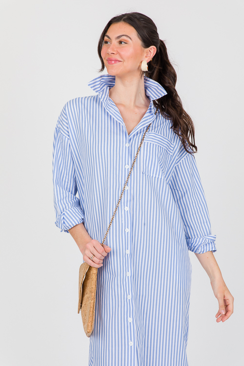 Shirt Dress Maxi, Blue Stripe - New Arrivals - The Blue Door Boutique