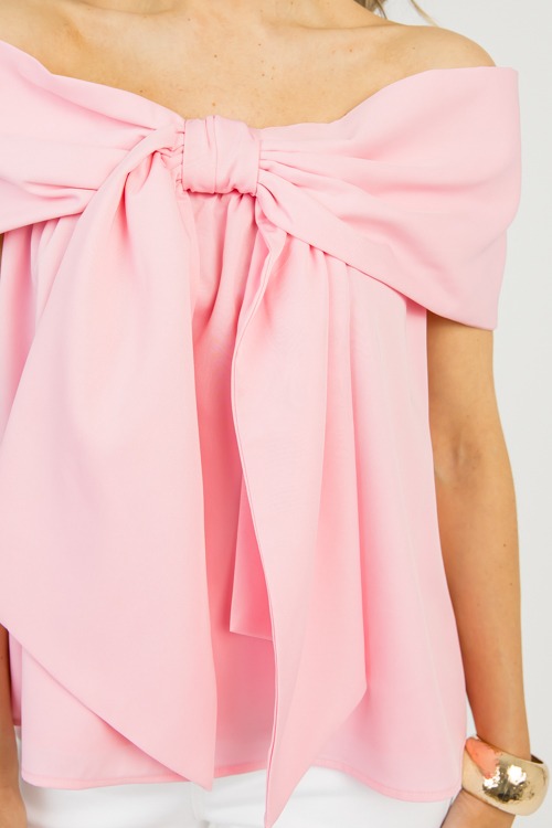 Off Shoulder Bow Blouse, Pink - 0310-114.jpg