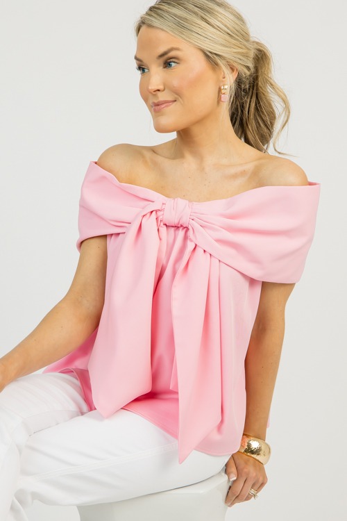 Off Shoulder Bow Blouse, Pink