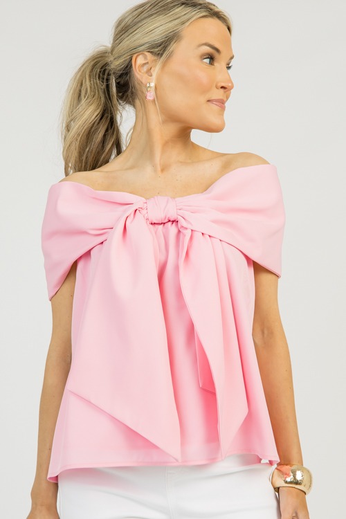 Off Shoulder Bow Blouse, Pink - 0310-117.jpg