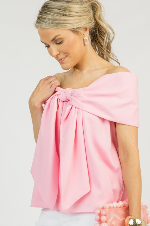 Off Shoulder Bow Blouse, Pink - 0310-118.jpg