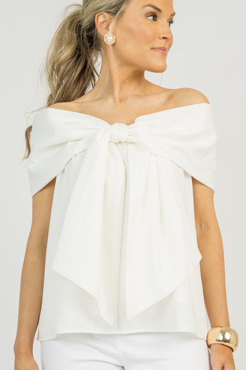 Off Shoulder Bow Blouse, White - 0310-120.jpg