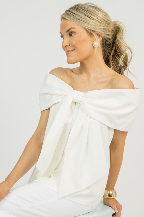 Off Shoulder Bow Blouse, White