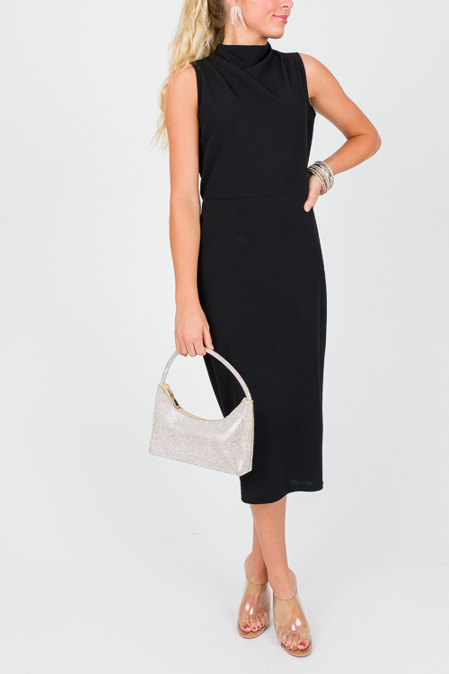 Greta Mock Neck Midi, Black