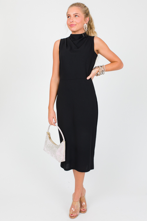 Greta Mock Neck Midi, Black