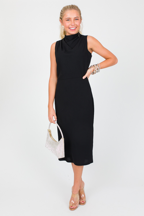 Greta Mock Neck Midi, Black