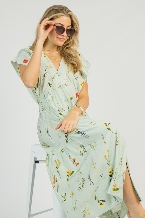 Wild Flower Button Midi, Mint